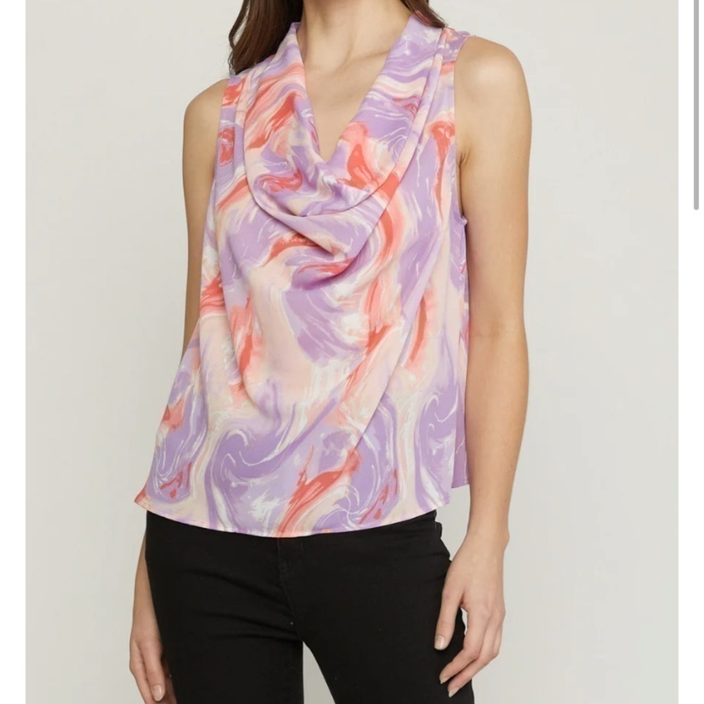 Entro Wonderwall Pink, Purple, & Peach Drop Neck Sleeveless Blouse - Picture 1 of 5